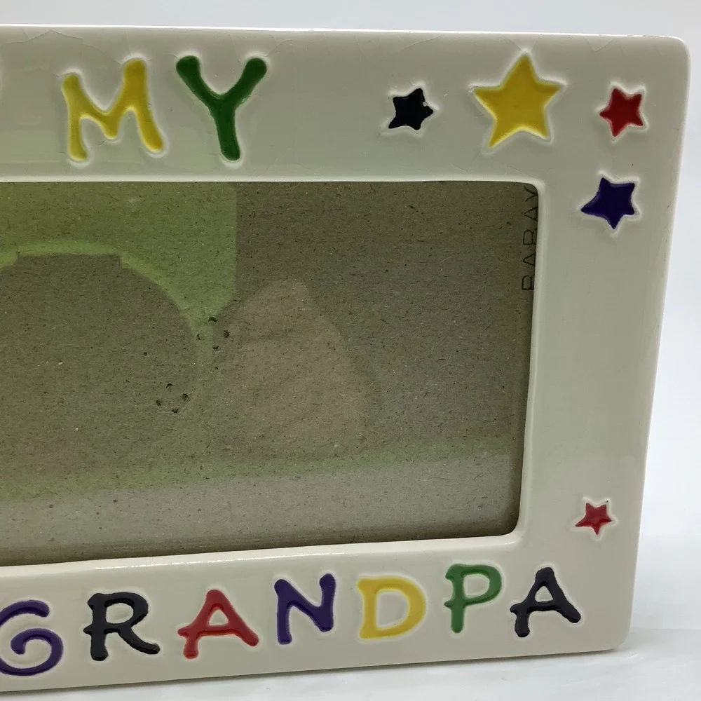 Vintage I Love My Grandpa Ceramic‎ Picture Frame w/ Stars Crackle Glaze Finish